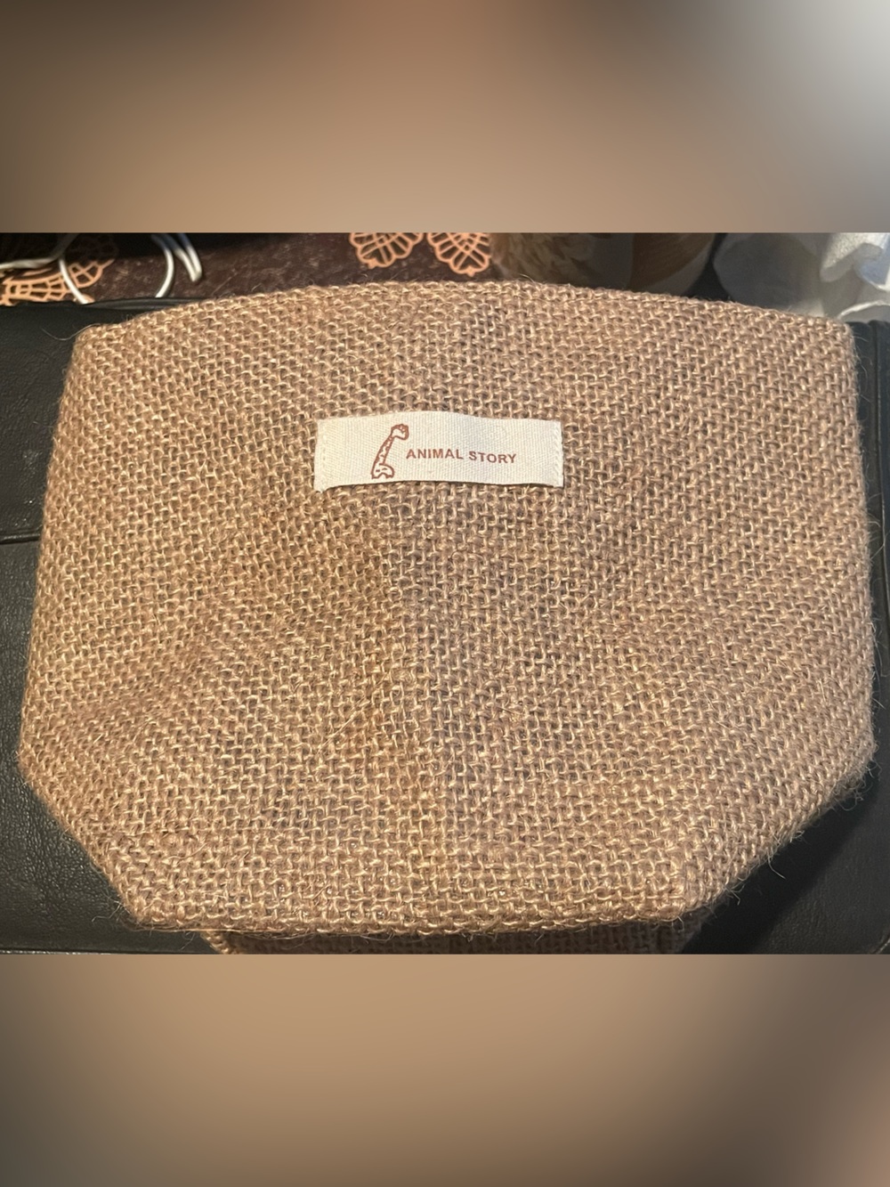 Animal Story Burlap Pouch- Tan